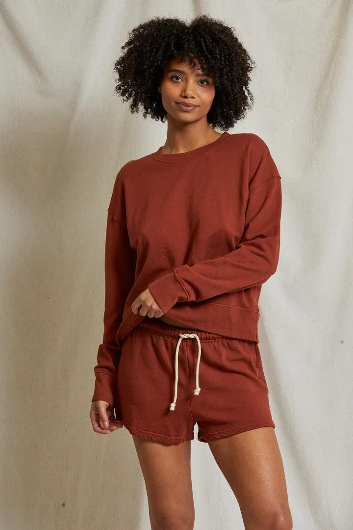 perfectwhitetee Layla French Terry Sweat Shorts in Russet Product Image