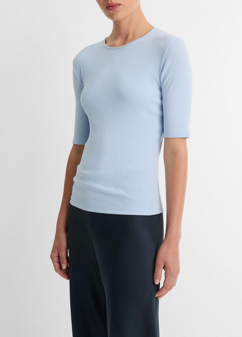 Ribbed Cotton Elbow-Sleeve T-Shirt Product Image