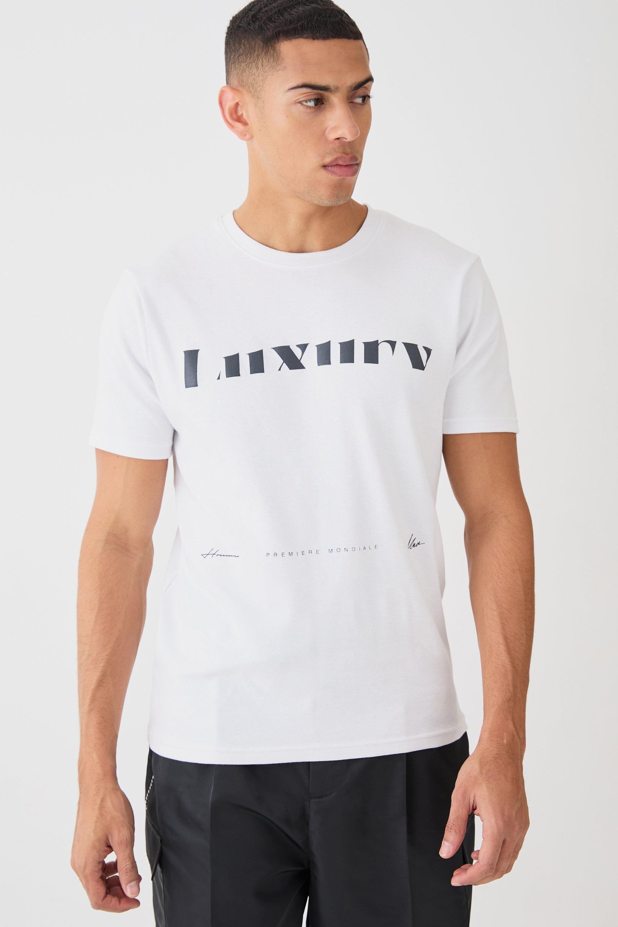 Mens White Slim Fit Luxury Print T-shirt, White Product Image