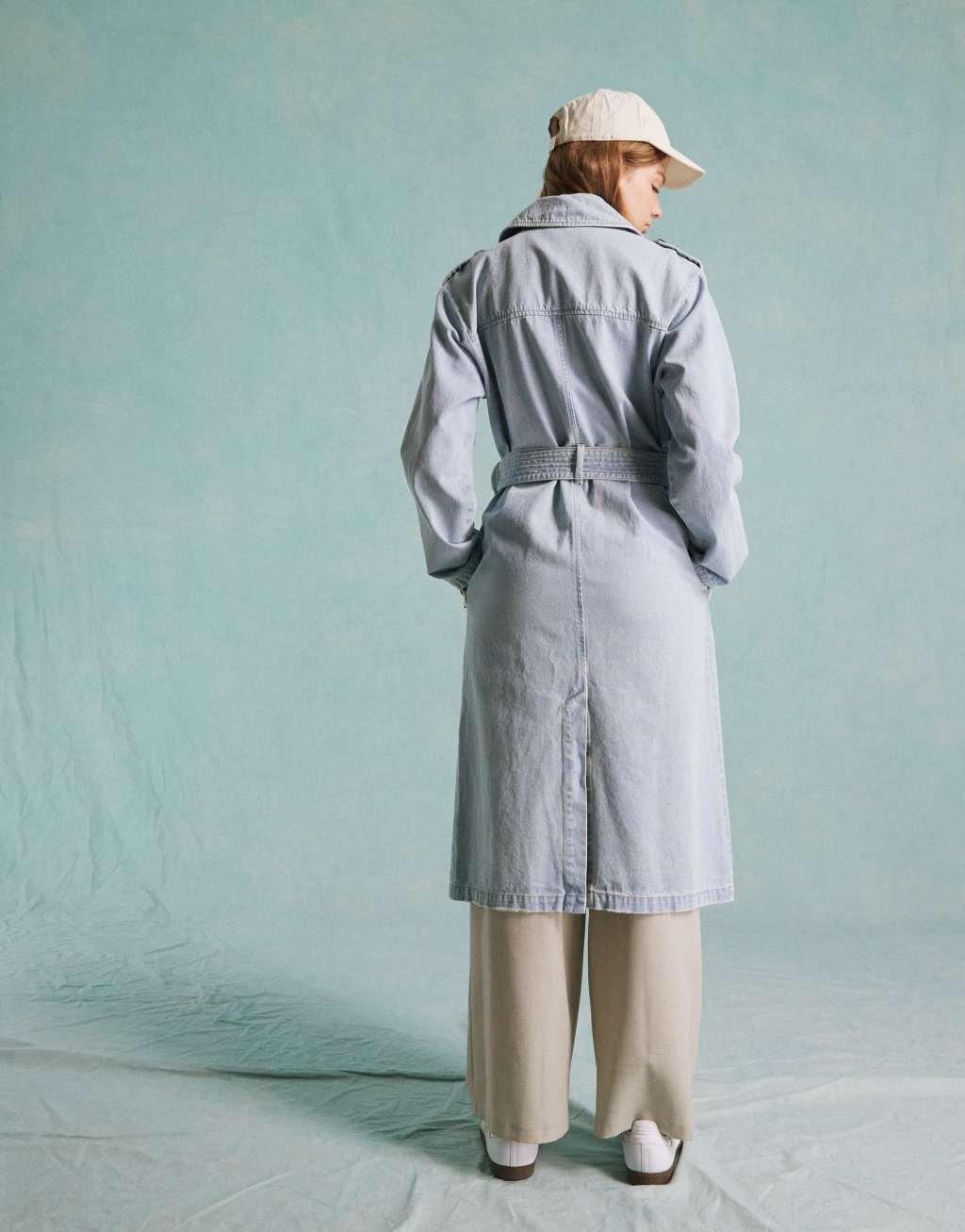 Miss Selfridge denim trench coat in light blue wash Product Image