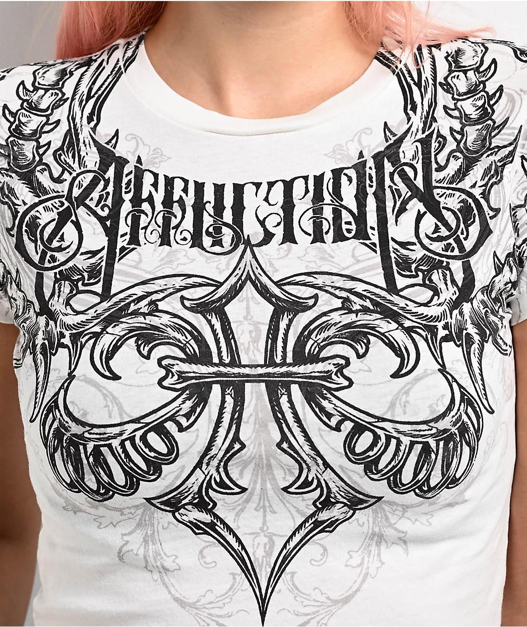 Affliction Vertibrate White Crop T-Shirt Product Image