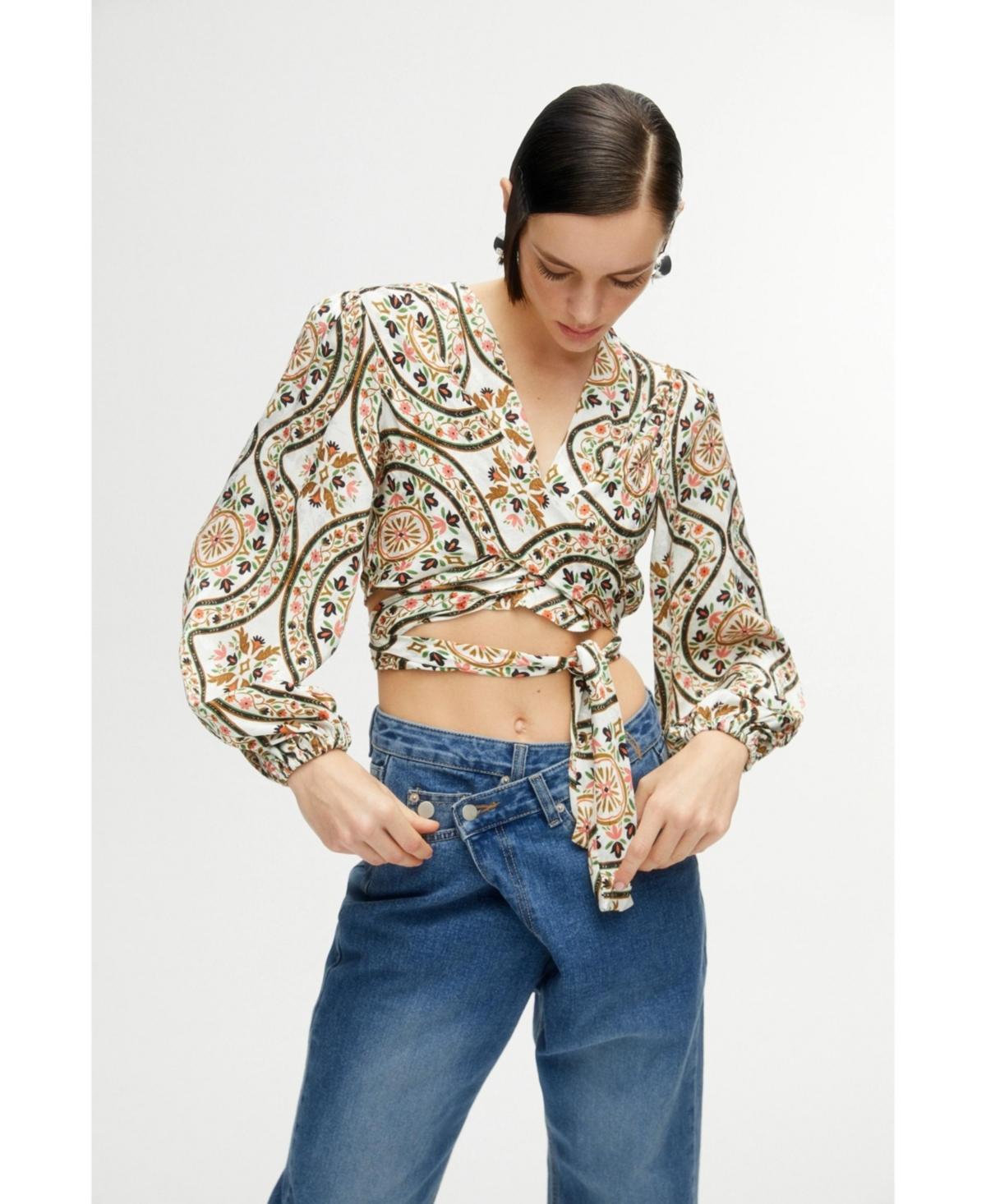 Womens Printed Double-Breasted Crop Top Product Image