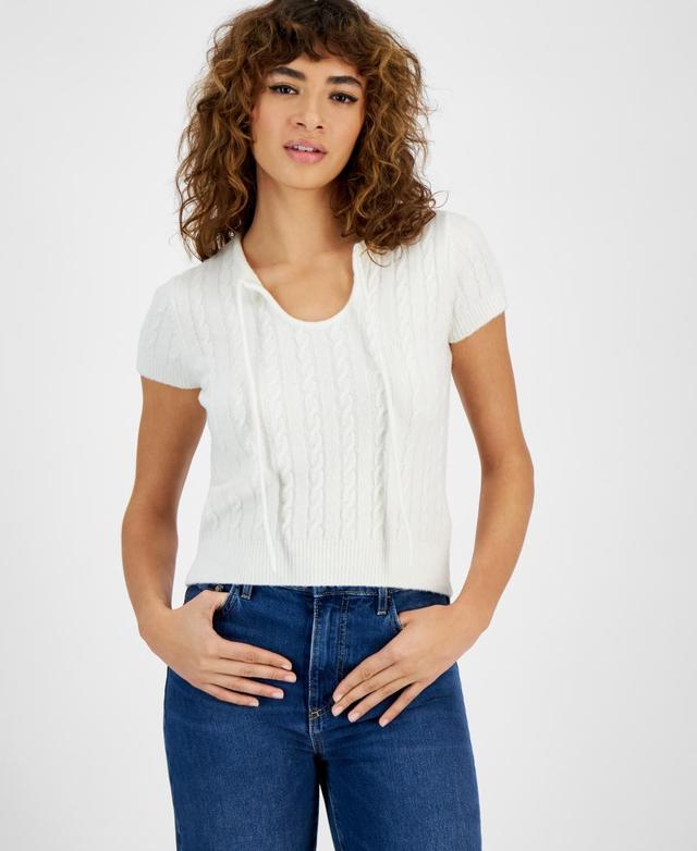 Guess Womens Mariana Cable-Knit Short-Sleeve Sweater Product Image