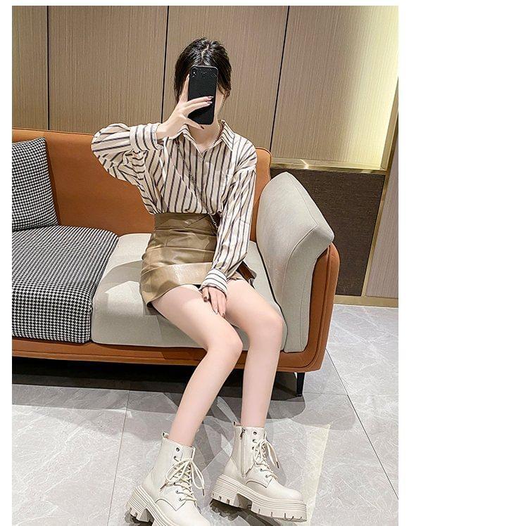 Faux Leather Platform Lace-Up Short Boots Product Image