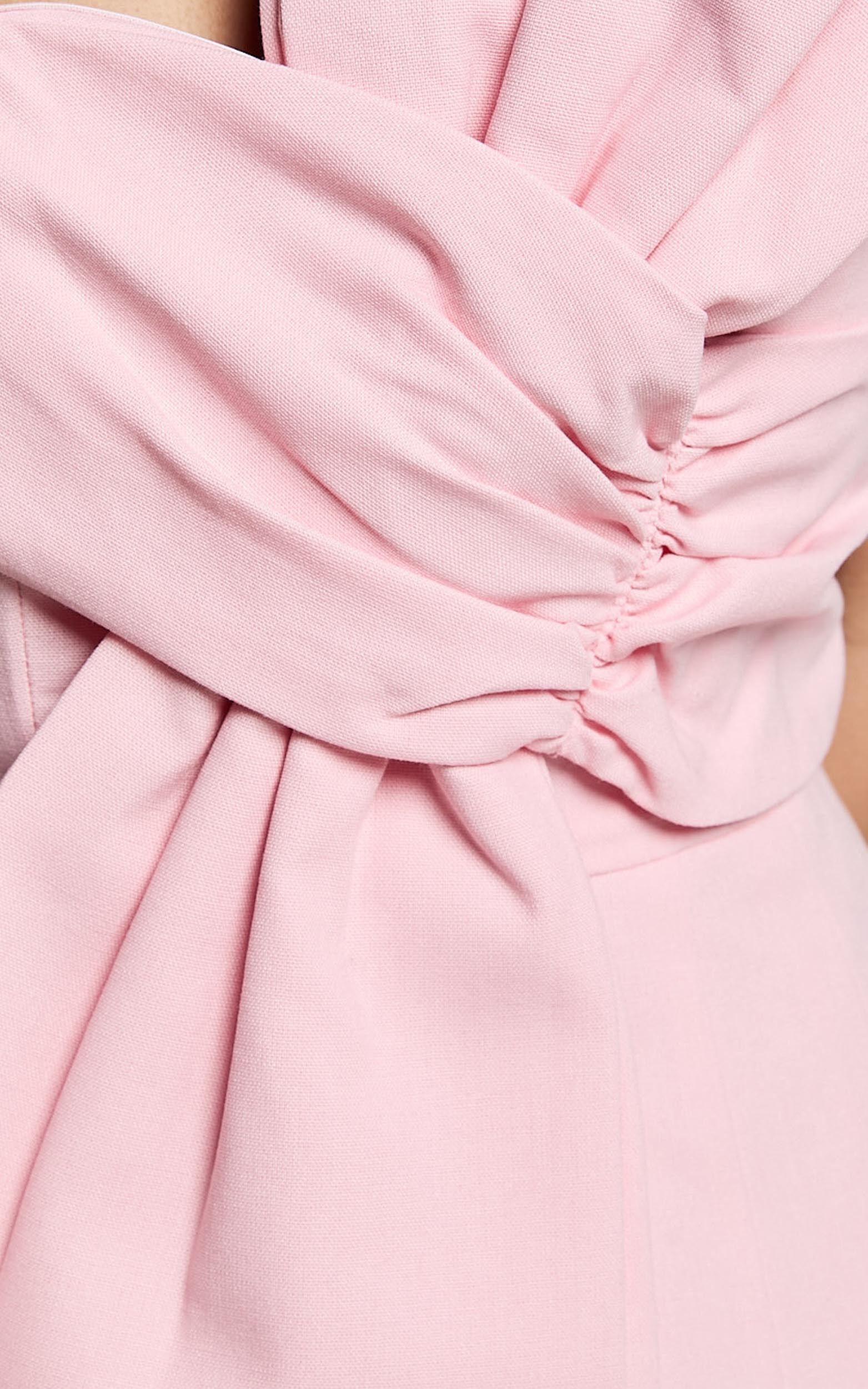 Chika Mini Dress - Linen Look Strapless Front Bow Dress in Soft Pink Product Image