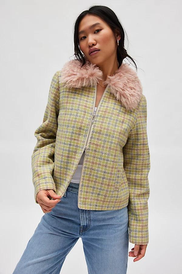 Kimchi Blue Mikey Faux Fur Trim Checked Jacket Womens at Urban Outfitters Product Image