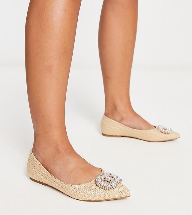 ASOS DESIGN Wide Fit Lola faux pearl pointed ballet flats Product Image