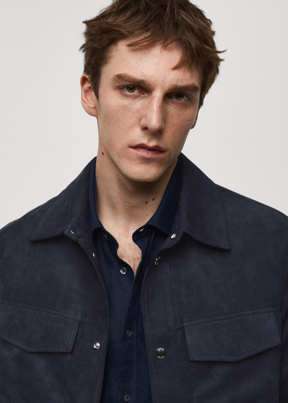 MANGO MAN - Suede-effect jacket with pockets dark navyMen Product Image