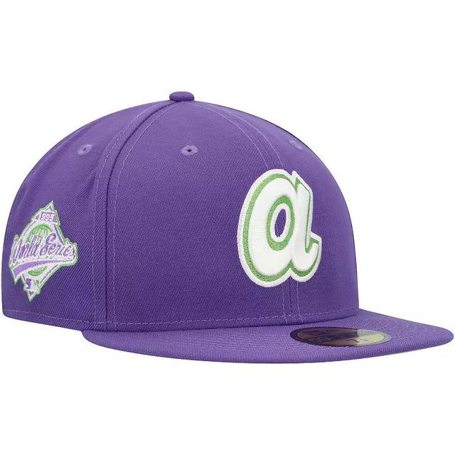 Mens New Era Purple Atlanta Braves Lime Side Patch 59FIFTY Fitted Hat Product Image