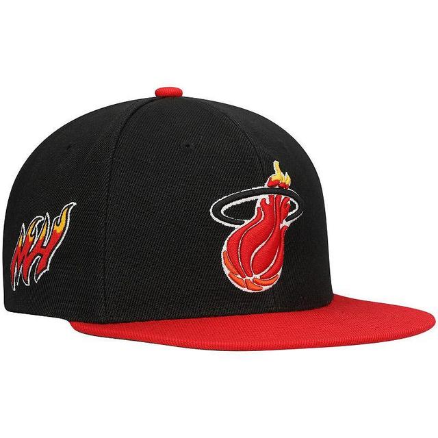 Mens Mitchell & Ness Black/Red Miami Heat Hardwood Classics Core Side Snapback Hat Product Image