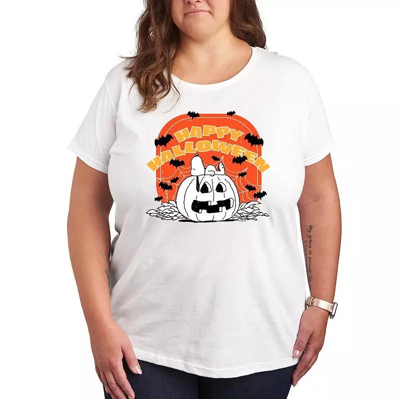 Plus Size Peanuts Snoopy Retro Halloween Graphic Tee, Womens Grey Gray Product Image