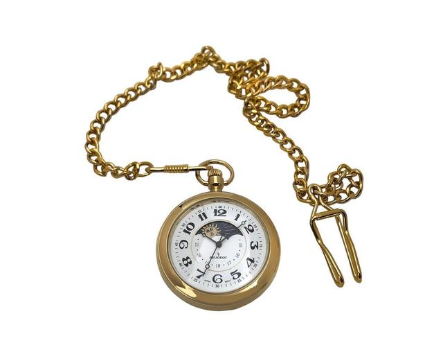 Peugeot Mens 14K Gold Plated Sun Moon Pocket Watch with Gold-Tone Chain - Gold Product Image