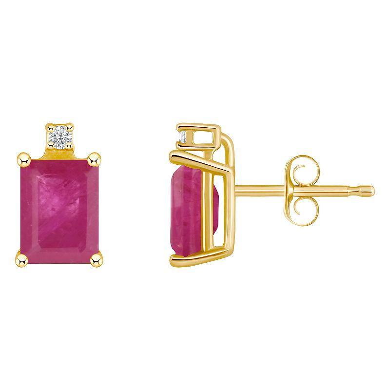 Belk & Co 14K Gold 6X4 Emerald Cut Ruby Diamond Accent Earrings Product Image