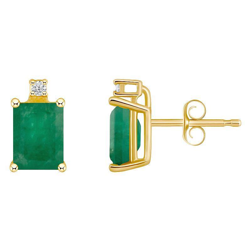 Belk & Co 14K Gold 6X4 Emerald Cut Ruby Diamond Accent Earrings Product Image