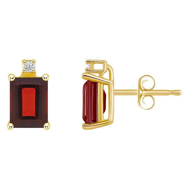 Celebration Gems 14k Gold Emerald Cut Garnet & Diamond Accent Stud Earrings, Womens, 14k Whgold Product Image