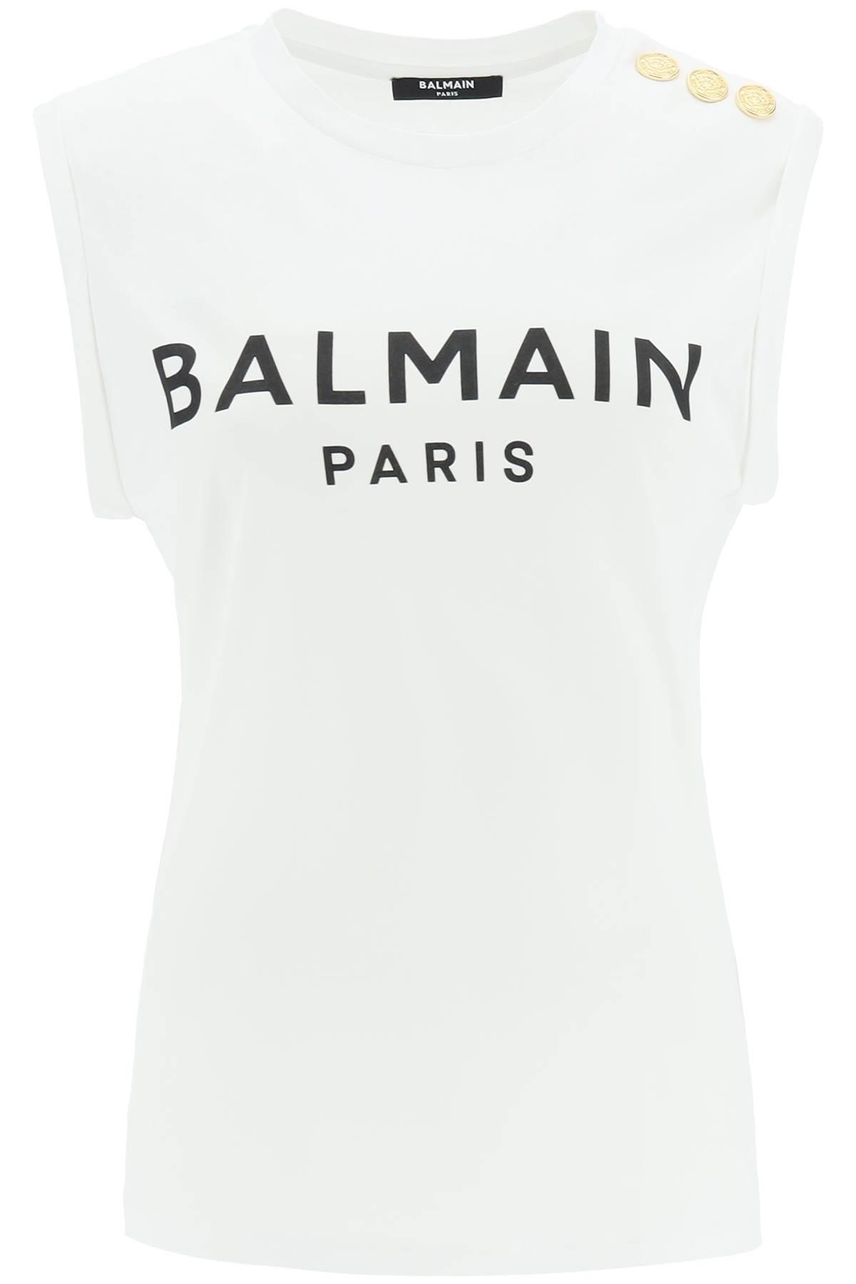 BALMAIN 3 Button Flocked Tank Top In White Black Product Image