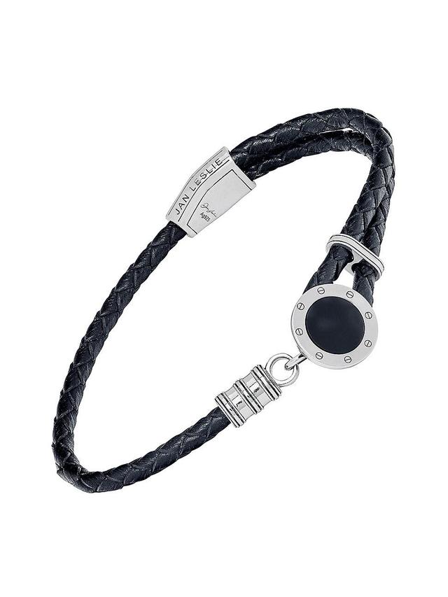 Mens Tigers Eye, Sterling Silver & Braided Leather Key Hole Bracelet Product Image