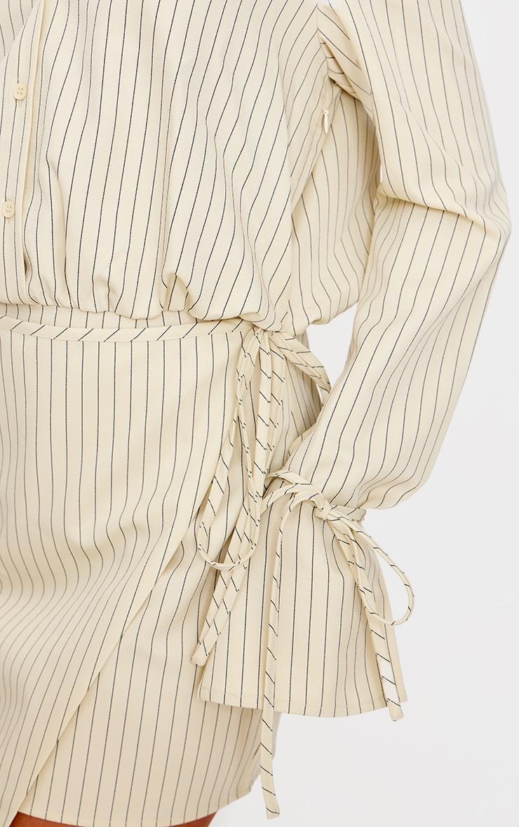 Cream Pinstripe Wrap Shift Dress Product Image