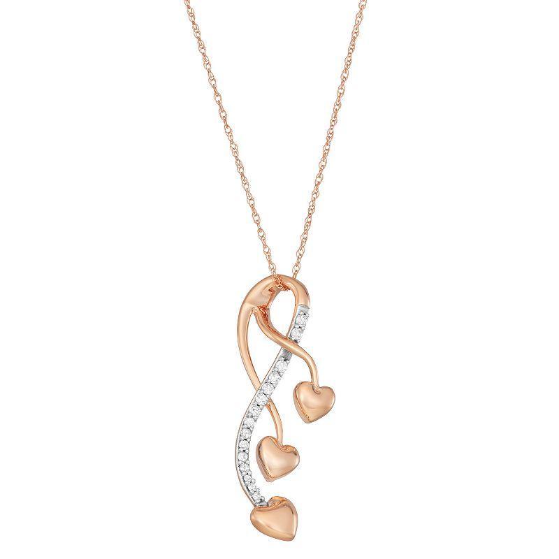 HDI 10k Rose Gold 1/6 Carat T.W. Diamond Swirling Hearts Necklace, Womens 10k Gold Product Image