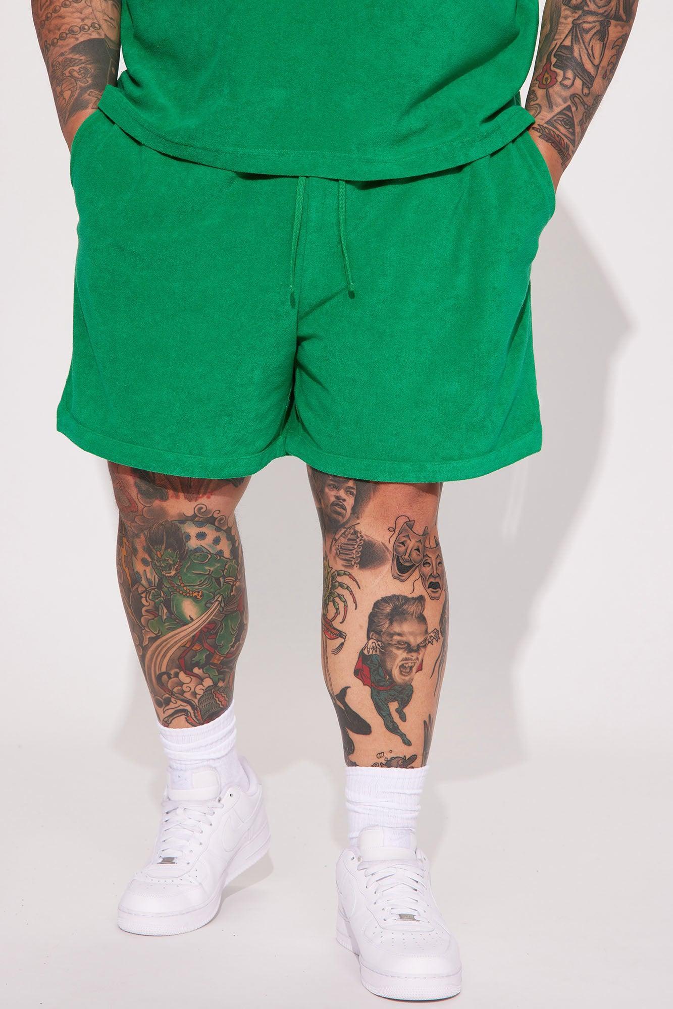 Dipped Terry Knit Shorts - Green Product Image