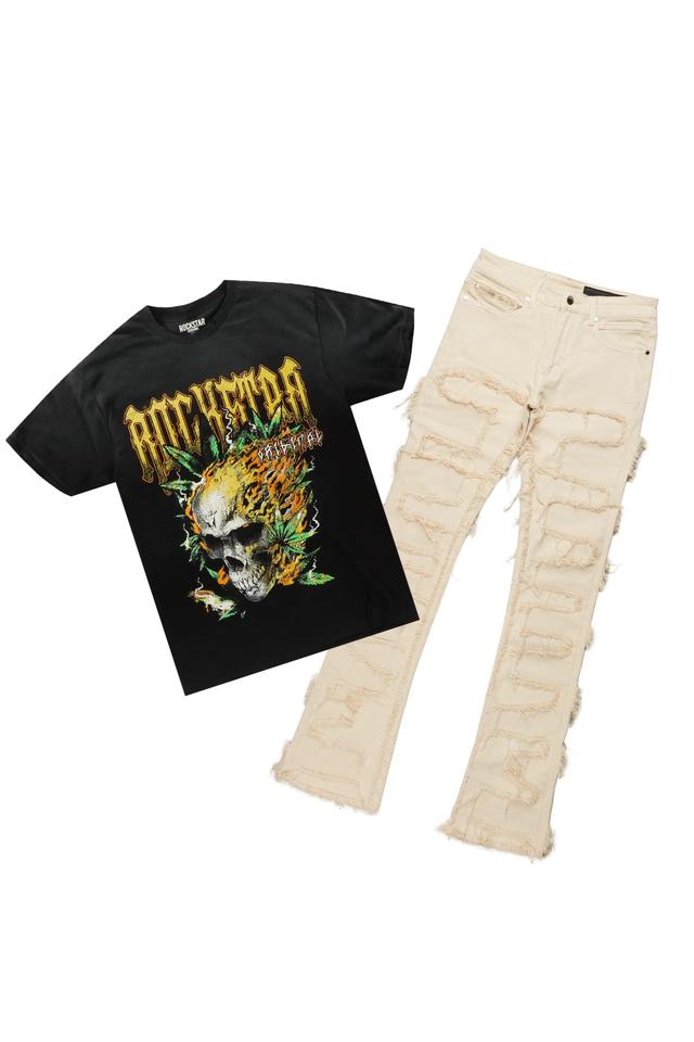 Manitol Black T-Shirt & Shake Beige Stacked Jean Bundle Male Product Image