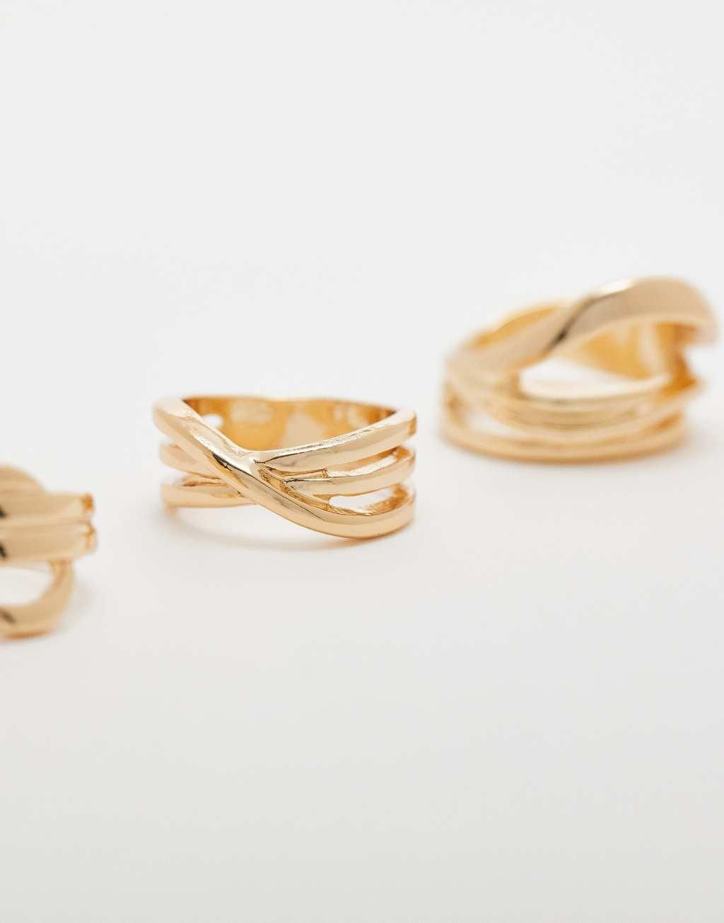 ASOS DESIGN pack of 3 rings with abstract wave detail in gold tone Product Image