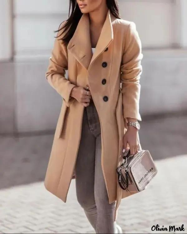 Olivia Mark – Long button front coat with belt Product Image