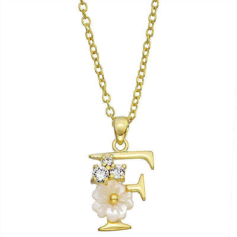 Brilliance Mother-of-Pearl Flower Initial Pendant Necklace, Womens White Product Image