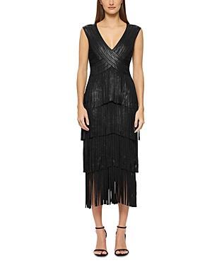 Herve Leger Foiled Bandage Fringe Midi Dress Product Image