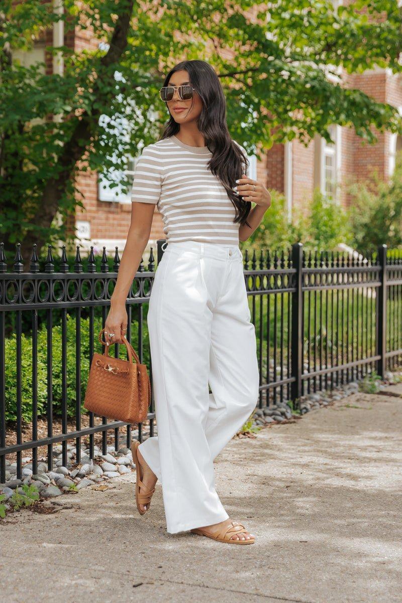 White Mid Rise Pleated Wide Leg Pants - FINAL SALE Product Image