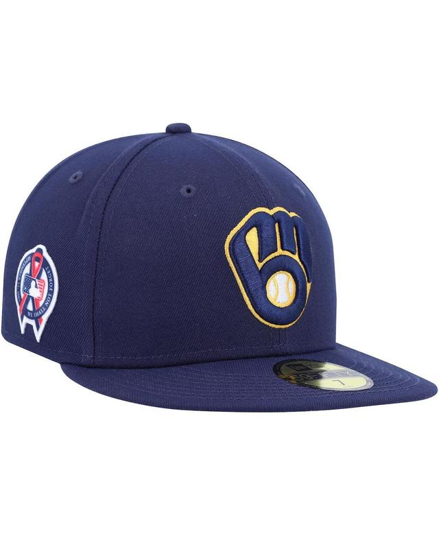 Mens Navy Milwaukee Brewers 9, 11 Memorial Side Patch 59Fifty Fitted Hat Product Image