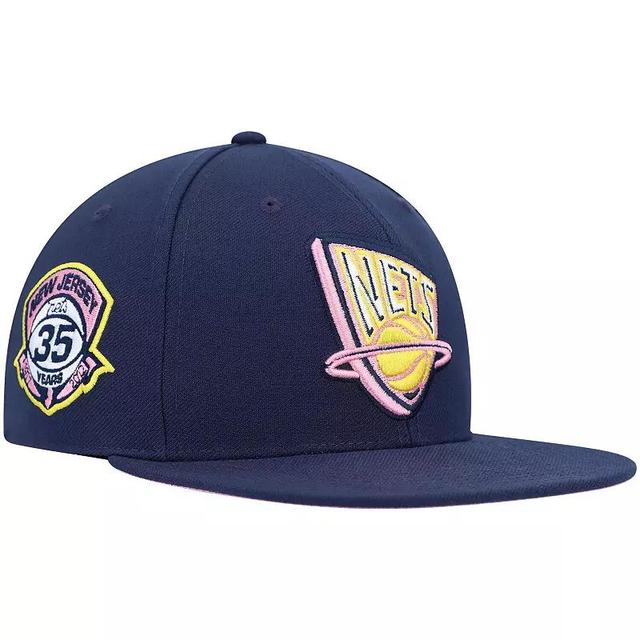 Mens Mitchell & Ness Navy New Jersey Nets 35 Years Burnt Sunrise Fitted Hat Nba Blue Product Image