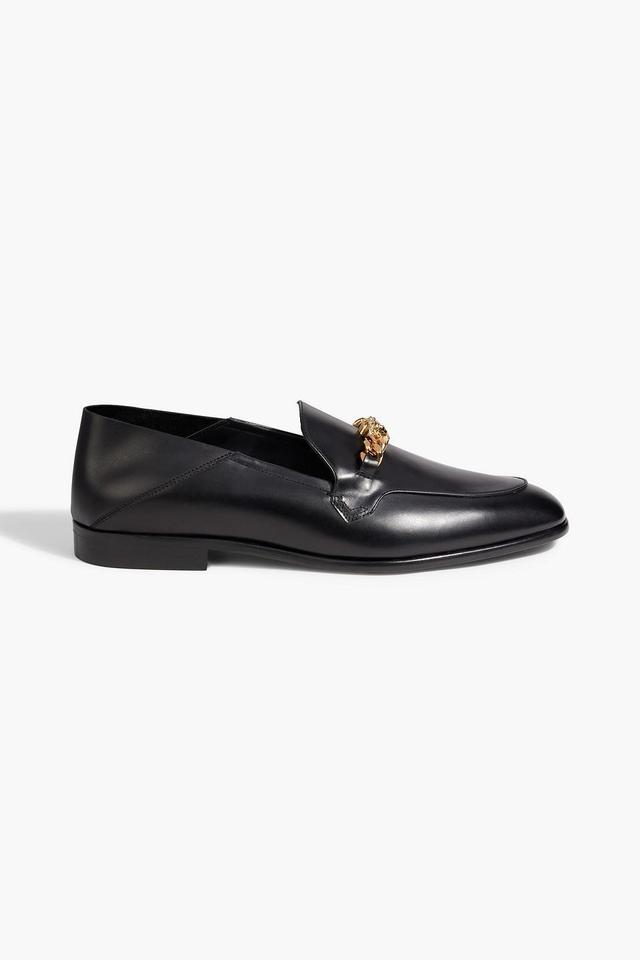 Medusa Chain Leather Collapsible-heel Loafers In Black Product Image