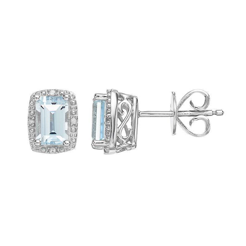 Belk & Co Sterling Silver 6X4Mm Emerald Cut Opal Diamond Accent Halo Stud Earrings Product Image