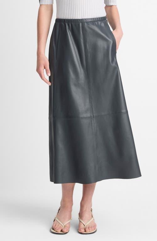 VINCE Lambskin Leather Gathered Midi Skirt In Graphite product image