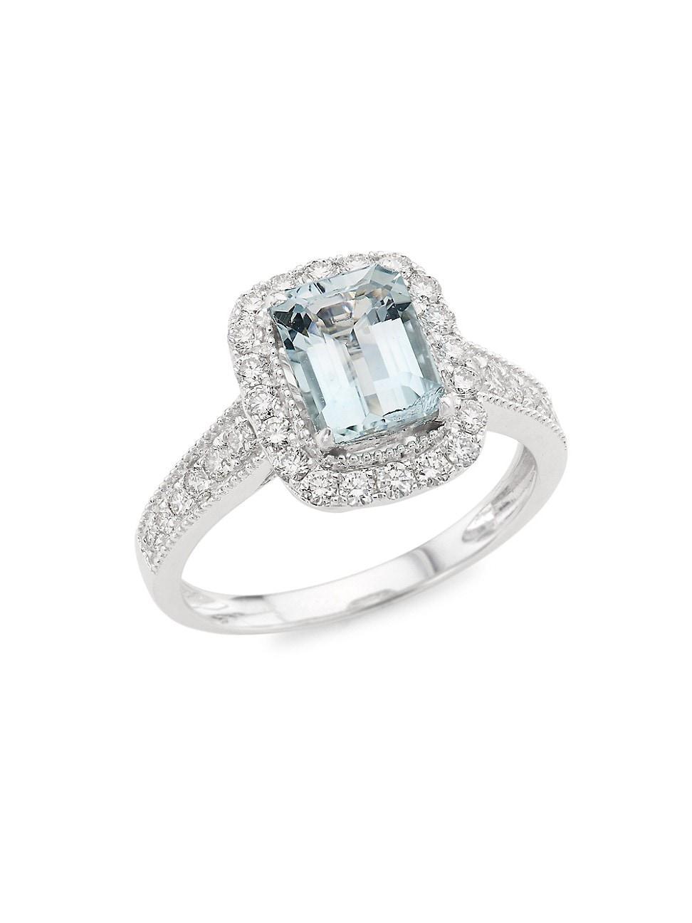 Womens 14K White Gold, Aquamarine & 0.52 TCW Diamond Ring Product Image