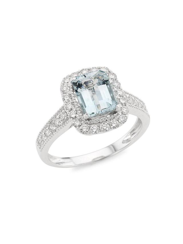 Womens 14K White Gold, Aquamarine & 0.52 TCW Diamond Ring Product Image