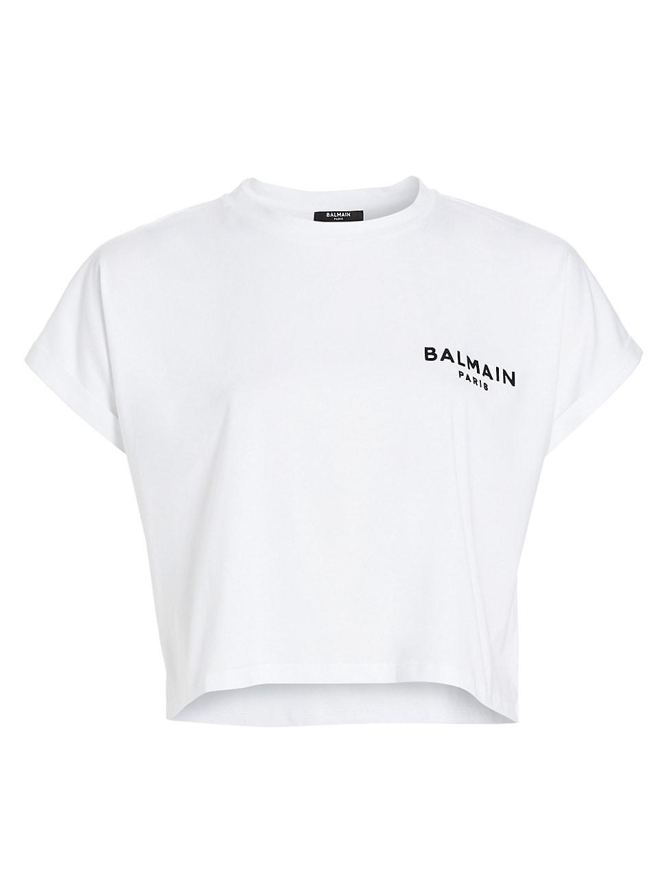 Balmain Flocked Logo Crop T-Shirt Product Image