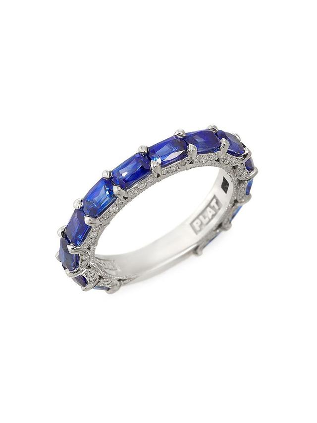 Womens Classic Crescent RoyalT Platinum, Blue Sapphire & 0.21 TCW Diamond Eternity Band Product Image