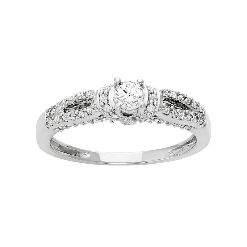 14k White Gold 1/2 Carat T.W. Diamond Engagement Ring, Womens Product Image