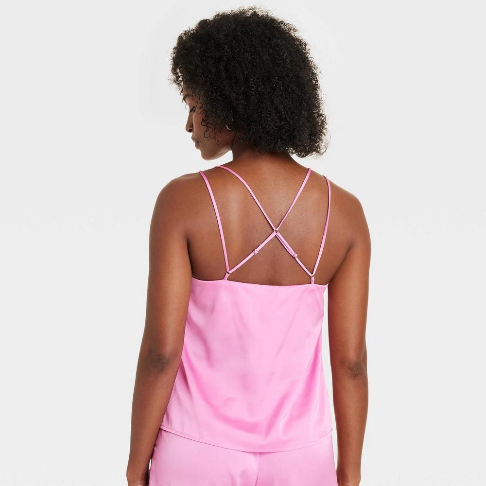 Women's Satin Pajama Cami Top - Auden™ Pink L Product Image