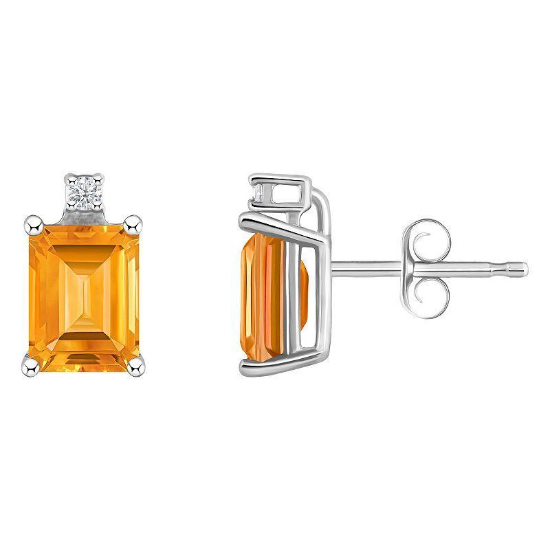 Celebration Gems 14k Gold Emerald Cut Citrine & Diamond Accent Stud Earrings, Womens, Orange Product Image