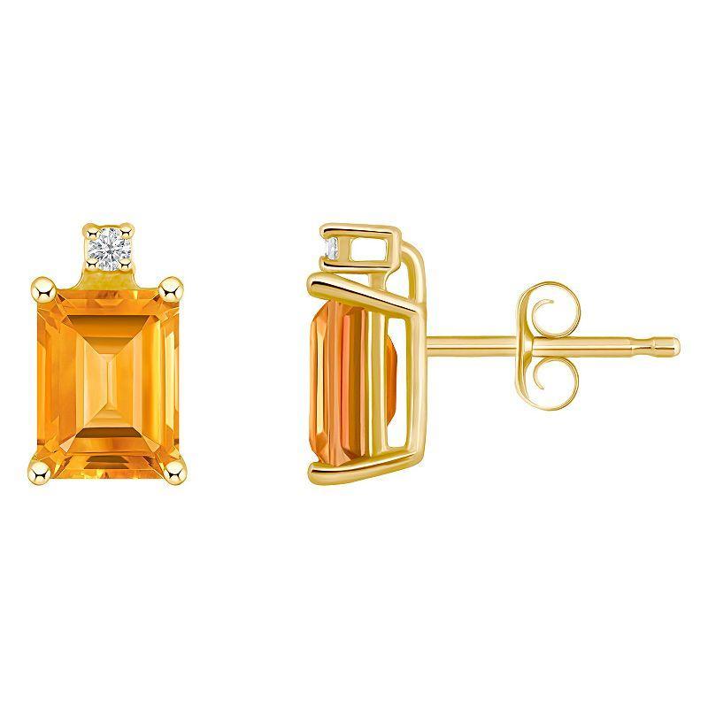 Celebration Gems 14k Gold Emerald Cut Citrine & Diamond Accent Stud Earrings, Womens, Orange Product Image