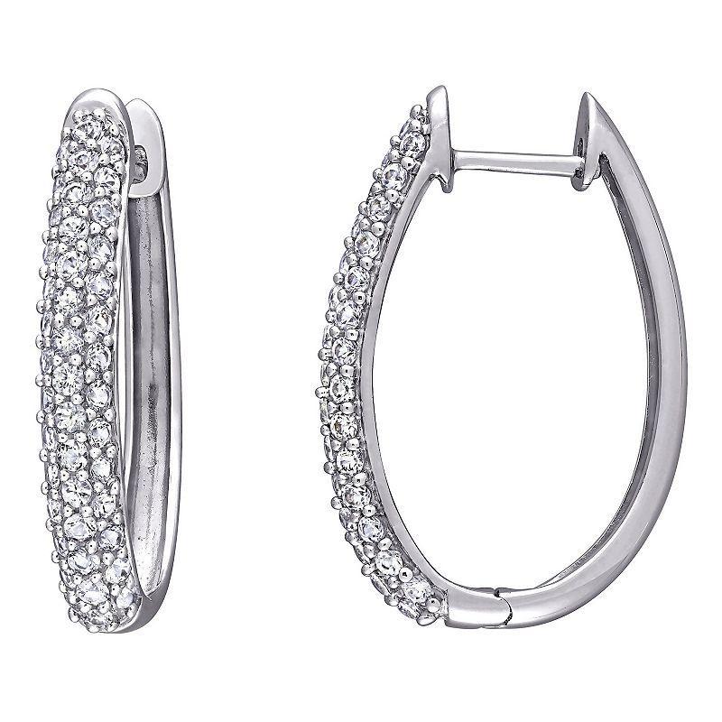 Stella Grace 10k White Gold White Sapphire Oval Hoop Earrings, Womens Product Image