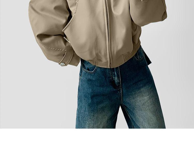 Stand Collar Plain Zip Bomber Jacket Product Image