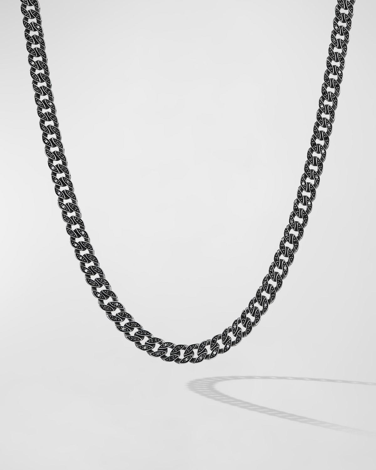 David Yurman Mens Curb Chain Necklace in Sterling Silver with Black Diamonds, 6mm Product Image