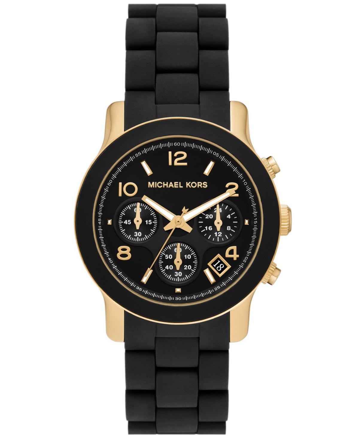 Michael Kors Womens Runway Quartz Chronograph Gold-Tone Stainless Steel and Black Silicone Watch 38mm Product Image