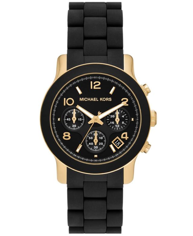 Michael Kors Womens Runway Quartz Chronograph Gold-Tone Stainless Steel and Black Silicone Watch 38mm Product Image