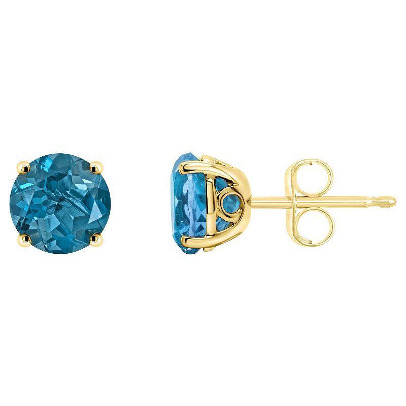 Alyson Layne 14k Gold Round London Blue Topaz Stud Earrings, Womens Product Image