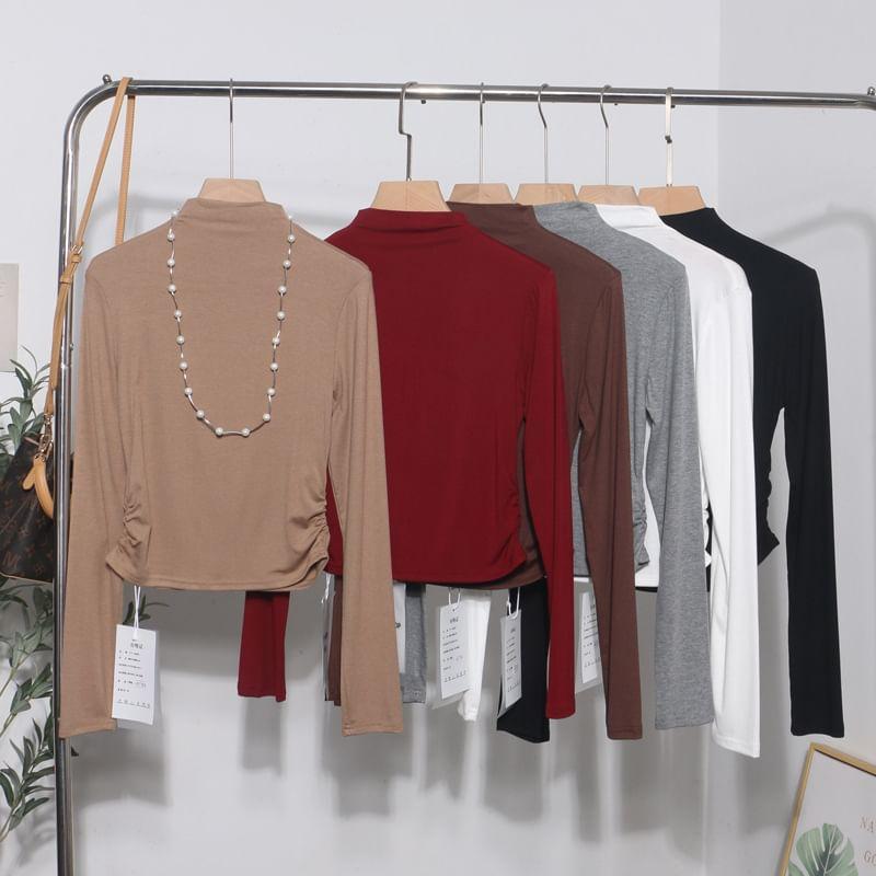 Long-Sleeve Mock Neck Plain Top Product Image